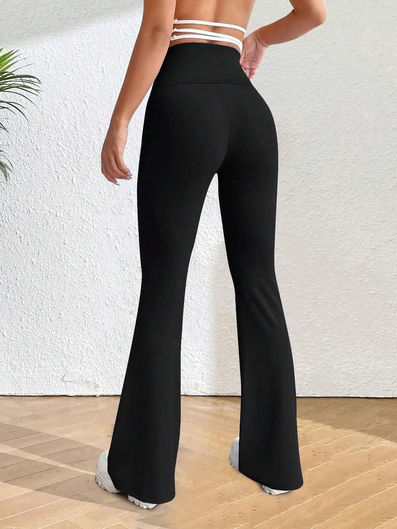 Solva Solid Flare Leg Pants Fall Cloth For Women  Women's High-Waisted Flared Pants, Elastic Waist, Cinching Hip-Lifting, Casual Yoga Pan for All-Season Exercise and Outdoor Wear