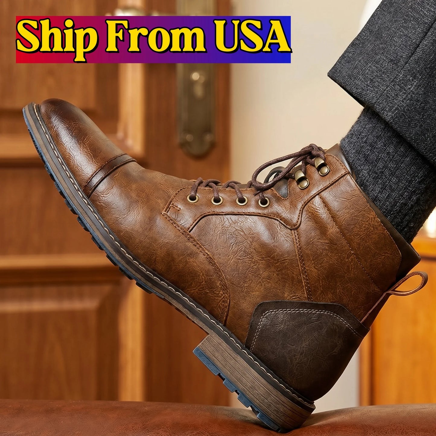 Size 8-13 Retro Men Boots 2026 Fashion Comfortable Spring Leather Boots