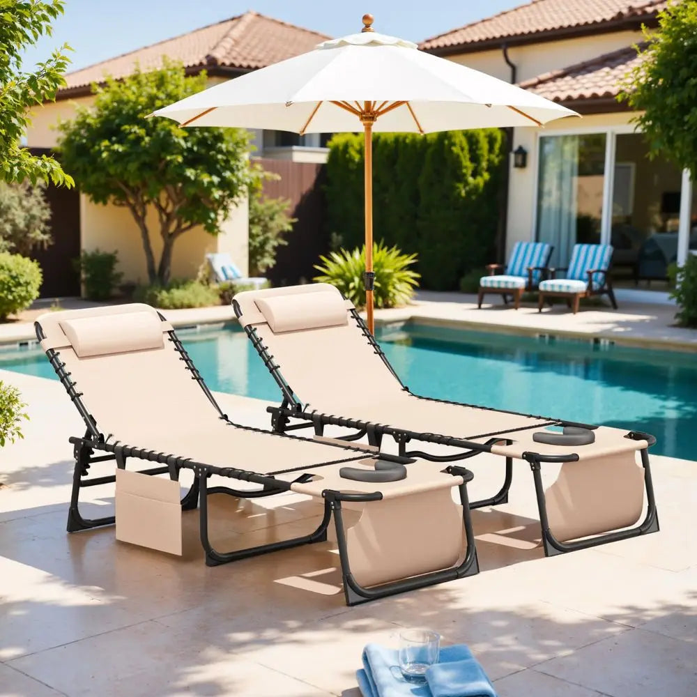 Beach Lounge Chair, Outdoor Sun Tanning Chair with Face Hole, Heavy Duty Folding Portable Lay Chaise Lounge Chairs for Outside