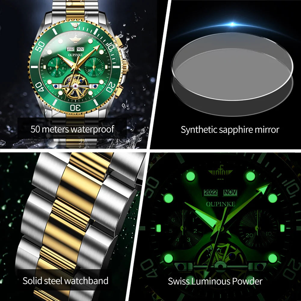OUPINKE 3229 Men Watch Luxury Original Diving Series Men Automatic Mechanical Watch Waterproof Luminous Calendar Sports Watch