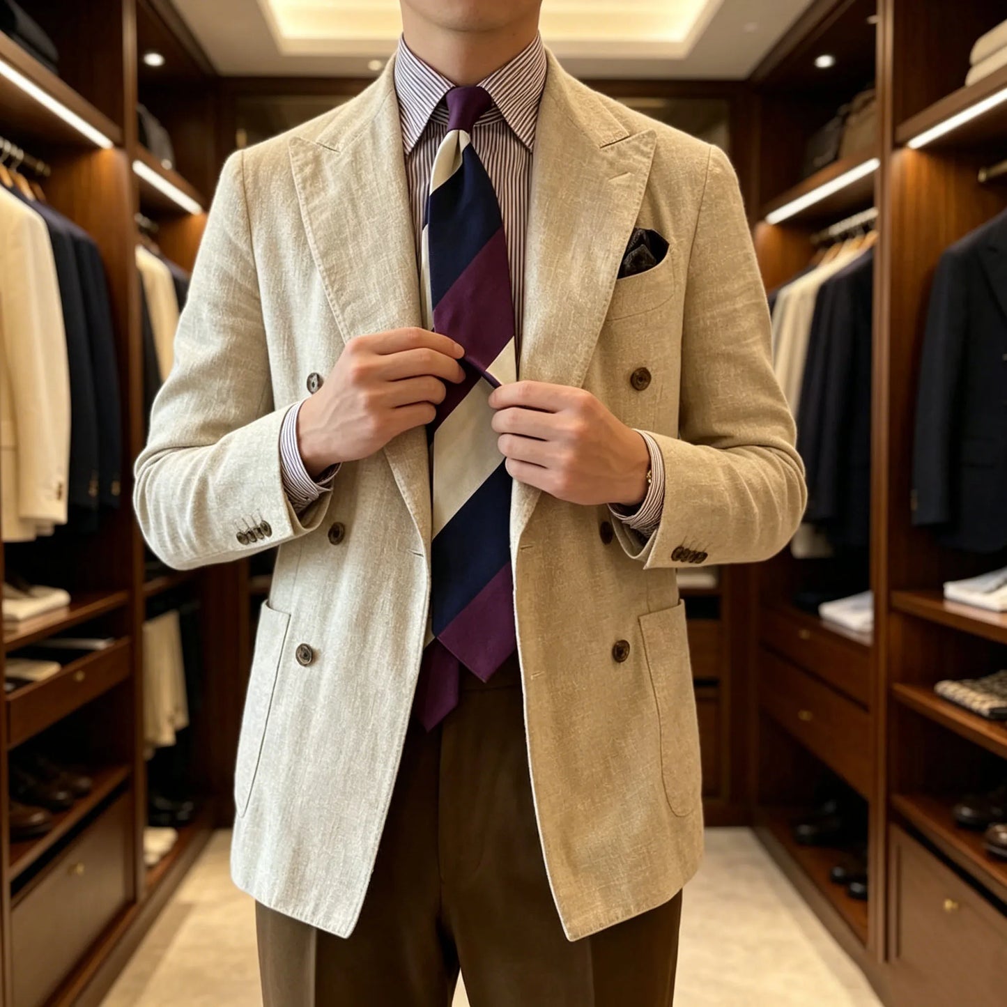 Elegant Men's Linen Blazer Double Breasted Peak Lapel Breathable Lightweight Fashion Casual Jacket Old Mmoney Aesthetic Business