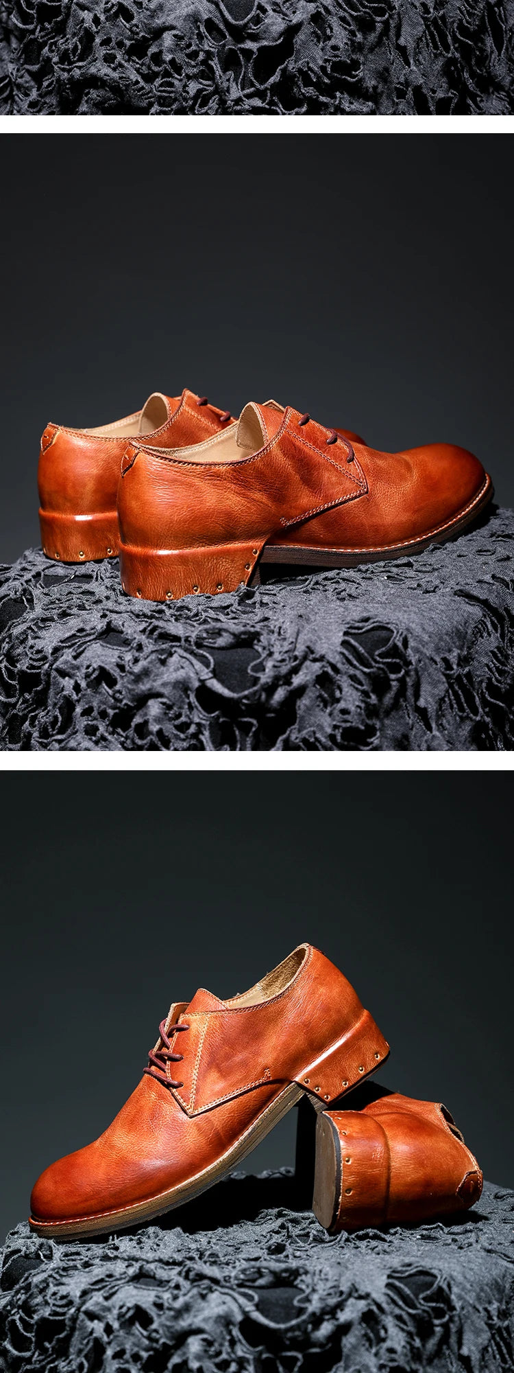 Goodyear-Welted Vintage Genuine Leather Men's Derby ShoesRound-toe Men Casual Shoes Dress Business Dress Shoes Men Wedding Shoes