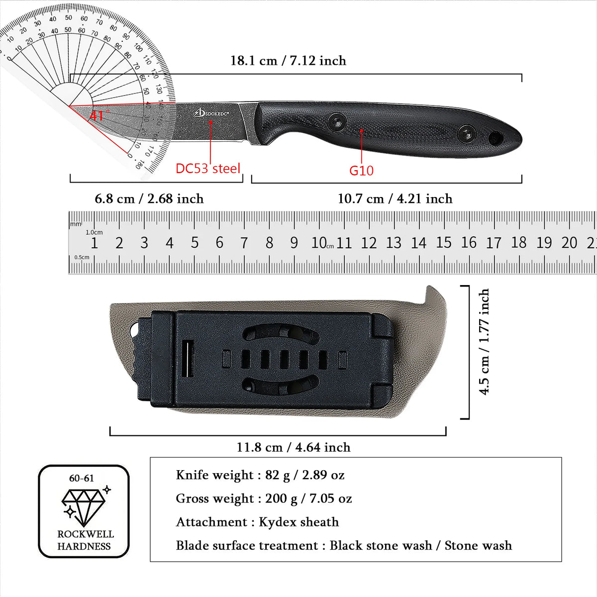 High Hardness SDOKEDC DC53 Steel Multifunctional EDC Cutter, Wear Resistant Micarta Handle for Outdoor Camping Fishing Travel