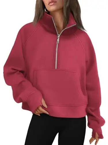 Womens Sweatshirts Half Zip Cropped Pullover Fleece Quarter Zipper Hoodies 2025 Fall Fashion Outfits Clothes