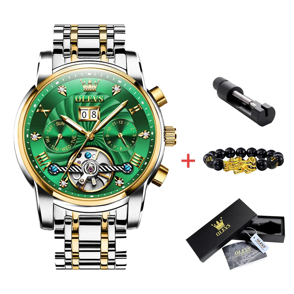 OLEVS Mechanical Watches Automatic Watch Men Waterproof Stainless Steel Strap Skeleton Gold Watch Male Wristwatch