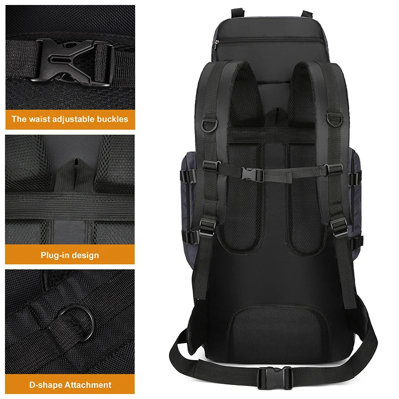 90L Large Camping Backpack Travel Bag Men's Women Luggage Hiking Shoulder Bags Outdoor Climbing Trekking Sports Rucksack Nylon
