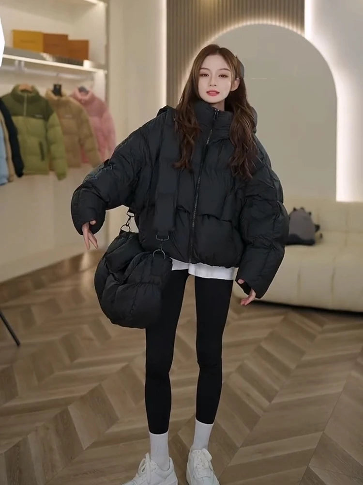 Winter Solid with Backpack Hooded Down Jacket Female Thick Warm Quilted Parka Outwears Women White Duck Down Warm Short Jackets