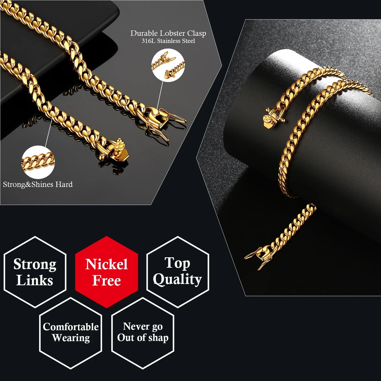 6mm-22mm wide 316L Stainless Steel Cuban Miami Chains Necklaces Big Heavy Round Link Chain for Men Hip Hop Rock jewelry