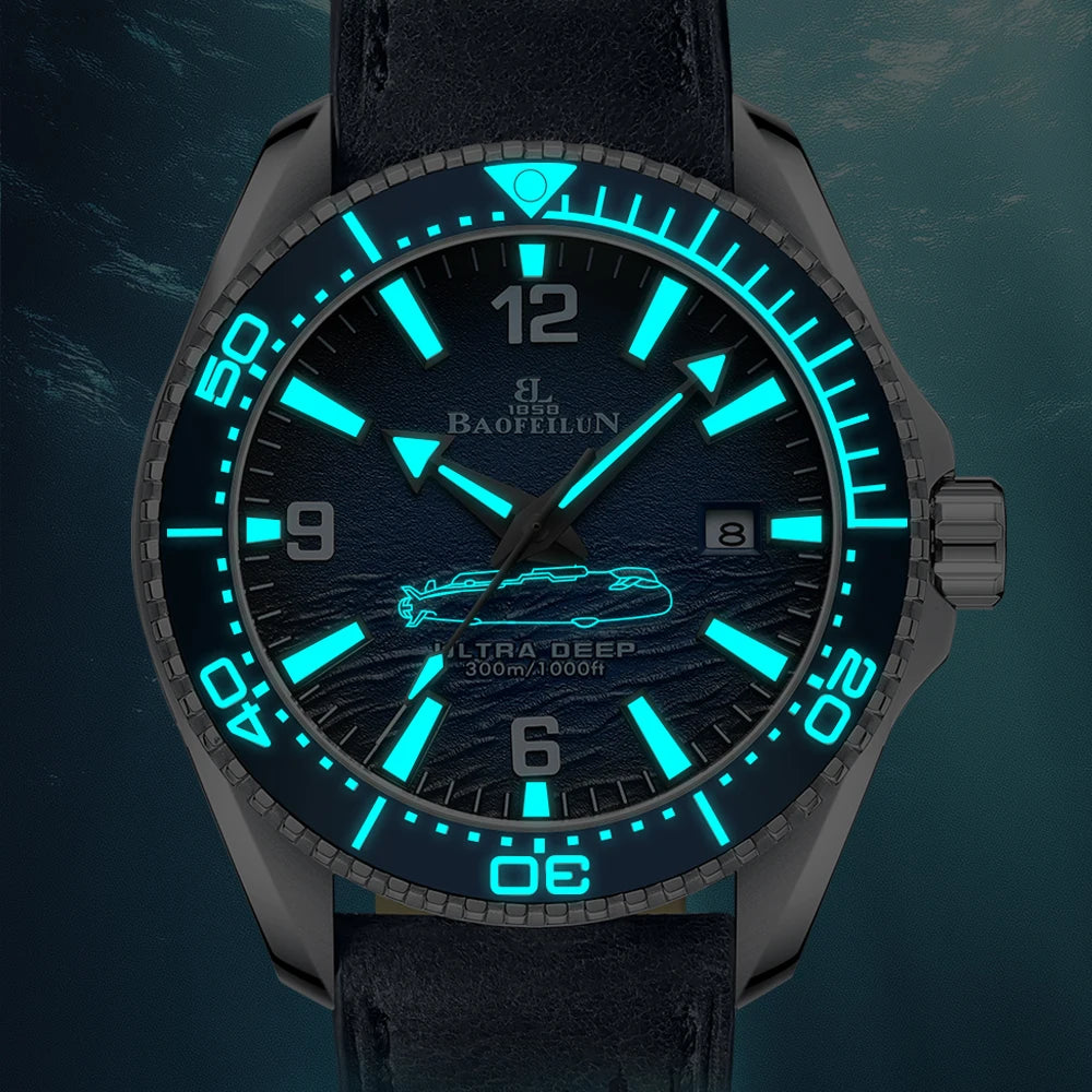 BAOFEILUN Luminous Submarine Automatic Watches for Man Waterproof Ceramic Bezel Date Dual Strap Japan Movement Diver Watch Style