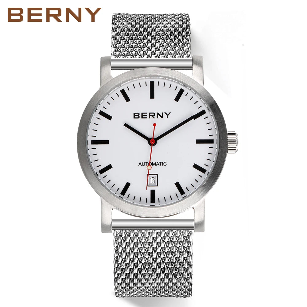 BERNY Watch for Men Mechanical Automatic Watches  Luxury Brand Male Clock Water Resistant Swiss Trackway Men's Wristwatch