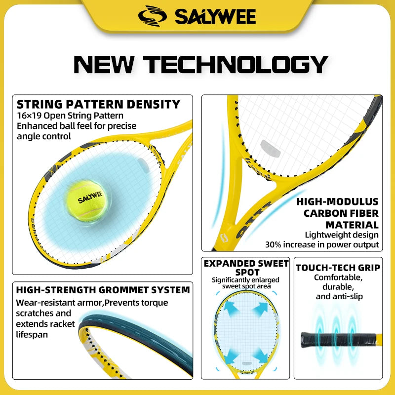 BaboBee SY1118, 100% Full Carbon Fiber Tennis Racket 60lbs Pre-Strung, Aerospace-Grade Frame 275g Lightweight with Free Overgrip