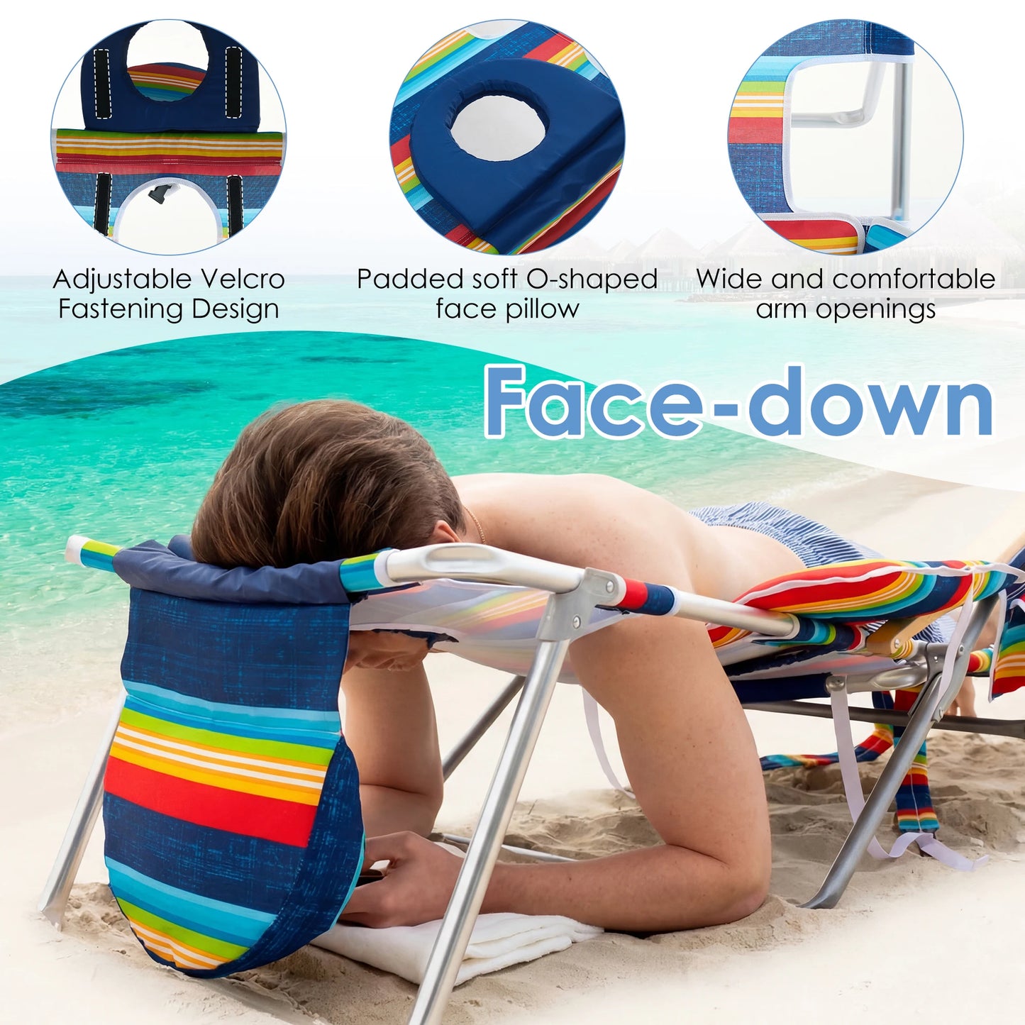 TCGBKAF Backpack Beach Chair with 5-Position Footrest Sunbathing Lounge Chair with Canopy for Pool&Beach&Lawn Double Shoulder Straps Folding Tanning Chair with Face&Arm Hole