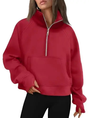 Womens Sweatshirts Half Zip Cropped Pullover Fleece Quarter Zipper Hoodies 2025 Fall Fashion Outfits Clothes