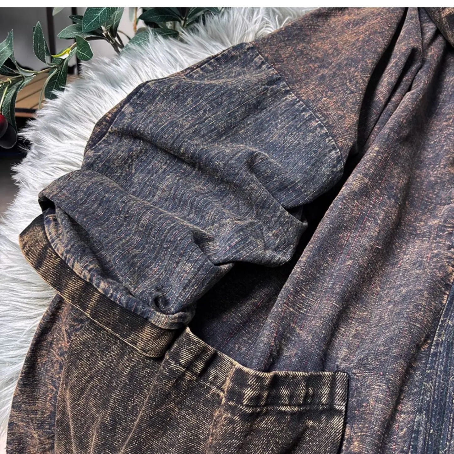 Chinese Style Personalized Old Fabric Denim Patchwork Hooded Vintage Loose Long Sleeved Dress Women Spring Autumn MCP008