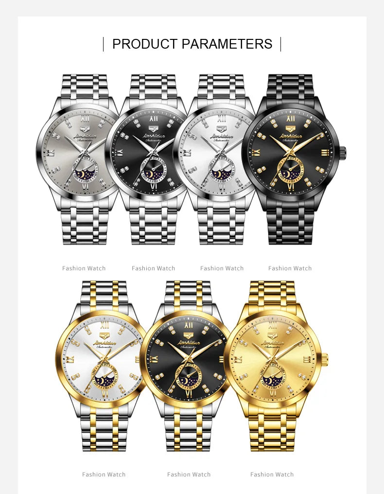 JSDUN Men's Watch Fashionable Business  Automatic Mechanical Watch Waterproof Luminous Moon Phase Watch Luxury Brand Men Watch