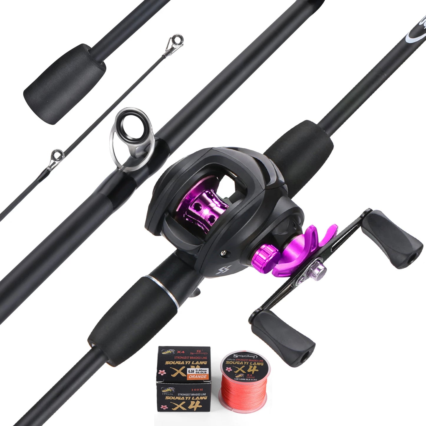 Sougayilang Fishing Rod Reel Combo Lightweight and High Carbon Casting Rod 7.2:1 Gear Ratio Baitcasting Reel With Line as A Gift