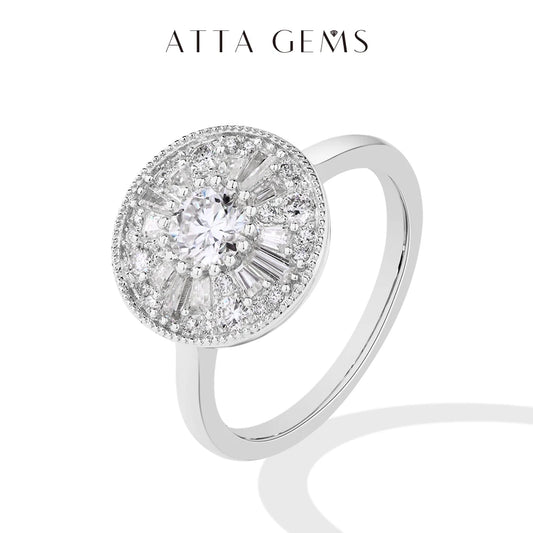 ATTAGEMS Round Cut 0.5CT DVVS1 Moissanite Rings for Women Real 925 Sterling Silver Ring Classic Elegant Engagement Jewelry Gifts