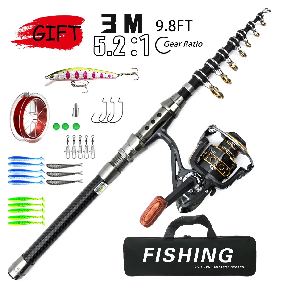 Carbon Telescopic Luya Rod Full Set Long-Throw Sea Fishing Gear with Fishing Box - Complete Fishing Rod Set for Ocean Fishing