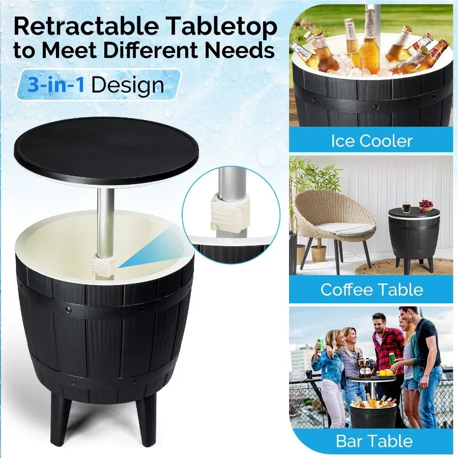 10Gallon Black Four Leg Ice Bucket Plastic Side Table Outdoor Beverage Cooler Portable Drink Storage Patio Party BBQ Camping Ga