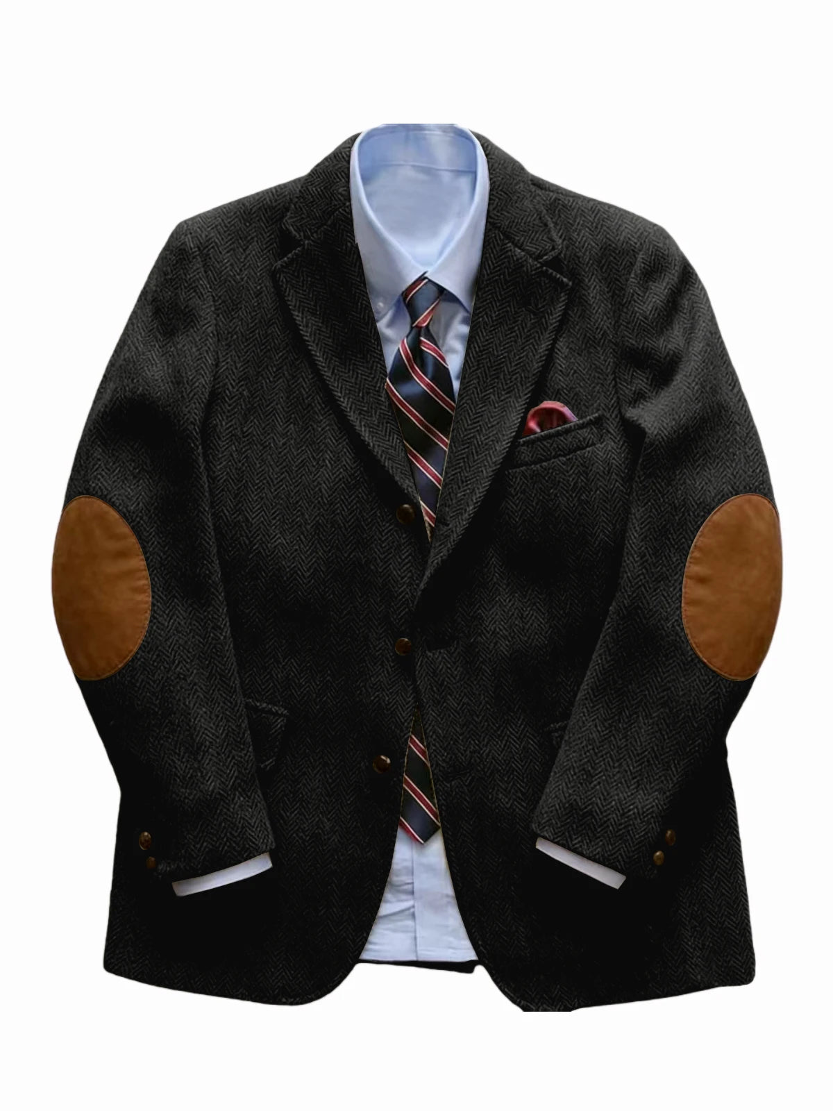 Men's Tweed Blazer Herringbone Wool Blend with Elbow Patches Retro Luxury Notch Lapel Sport Coat for Business Casual Vintage