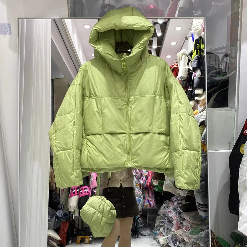 Winter Solid with Backpack Hooded Down Jacket Female Thick Warm Quilted Parka Outwears Women White Duck Down Warm Short Jackets