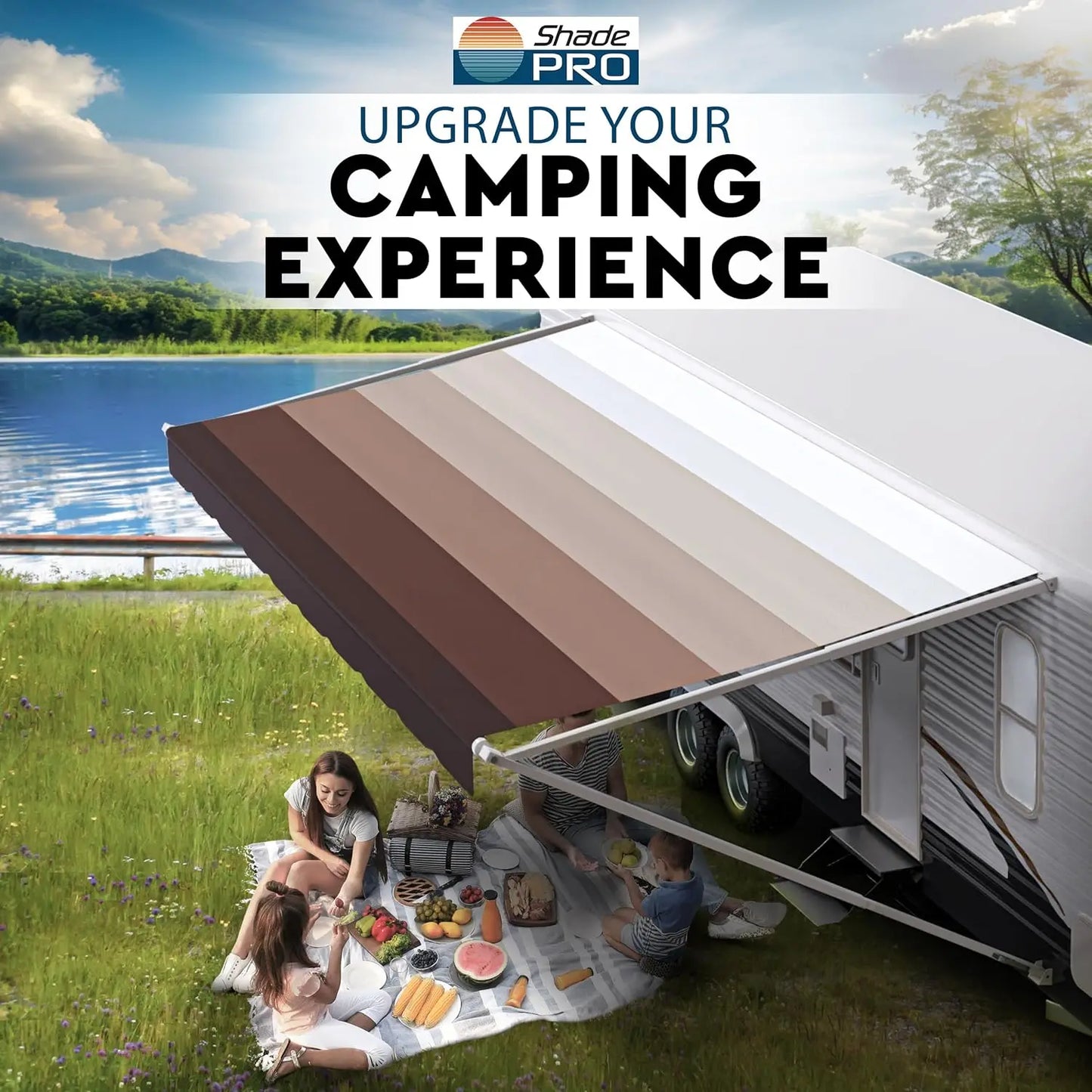 Weatherproof Vinyl RV Awning Fabric Replacement Universal Camper Trailer Canopy 17ft Fabric 16ft2in Brown, Custom