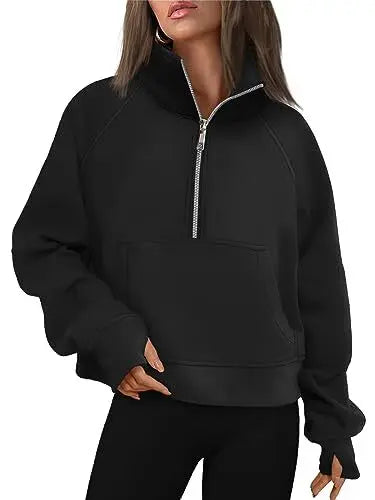 Womens Sweatshirts Half Zip Cropped Pullover Fleece Quarter Zipper Hoodies 2025 Fall Fashion Outfits Clothes