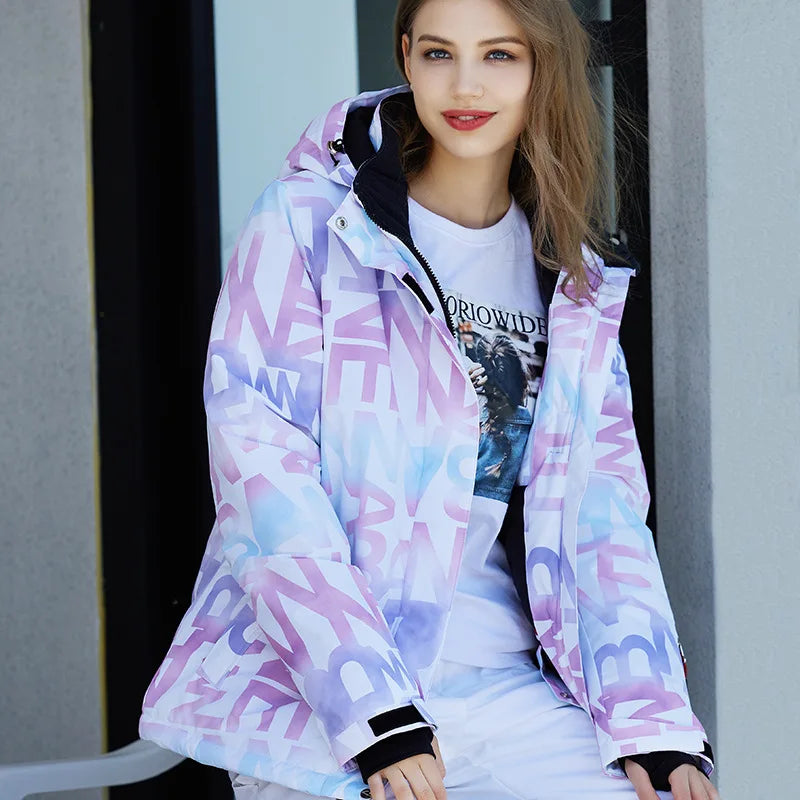 New Fashion Letter Women Ski Suit Winter Windproof Waterproof Snowboarding Jacket and Pants Snow Walking Clothes Female Snowsuit