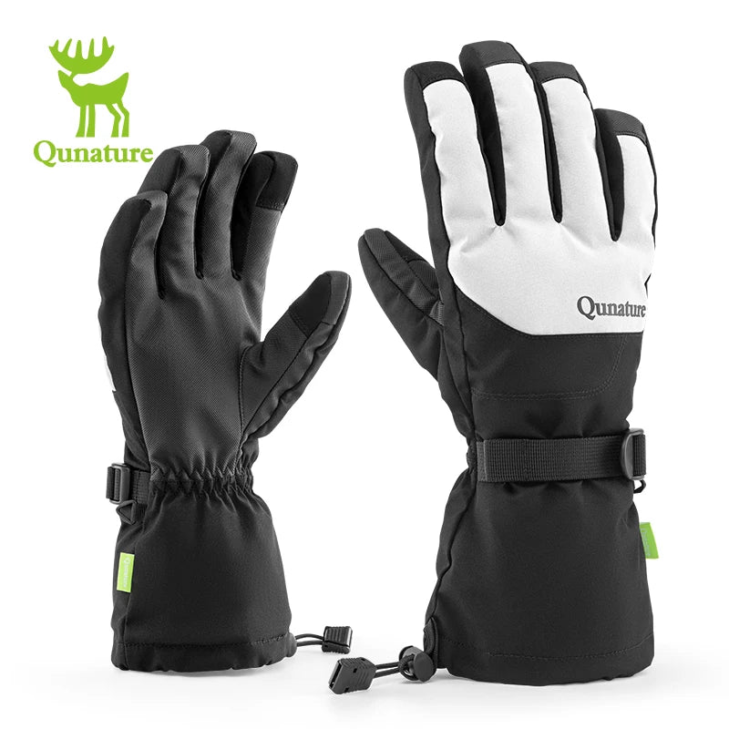Qunature Keep Warm Ski Gloves Touchscreen Anti-slip Full Finger Gloves Windproof Thermal Fleece Ice Snowboarding Gloves Mitten