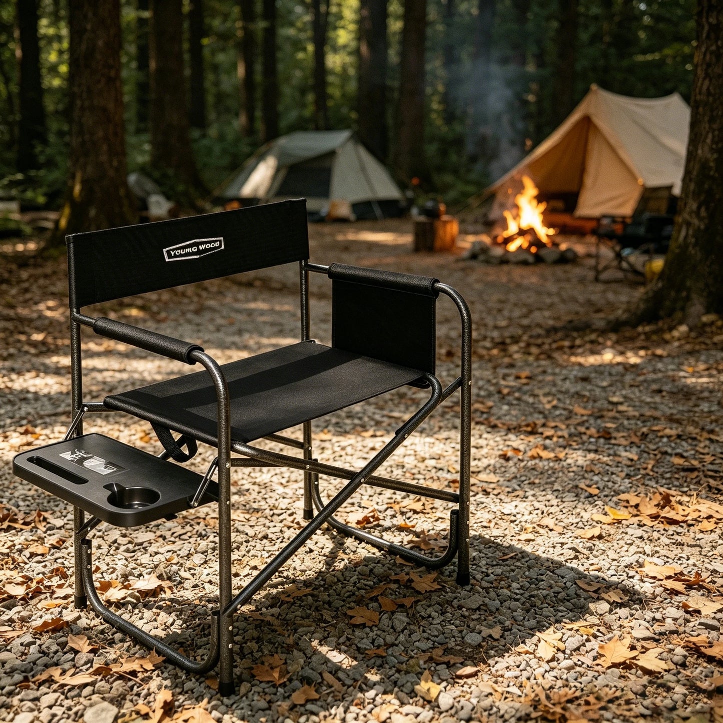 Heavy Duty Camping Folding Director Chair, Portable Outdoor Chair with Side Table, Cup Holder & Storage Pocket, Camping, Fishing, Patio, Picnic