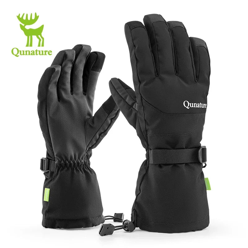 Qunature Keep Warm Ski Gloves Touchscreen Anti-slip Full Finger Gloves Windproof Thermal Fleece Ice Snowboarding Gloves Mitten