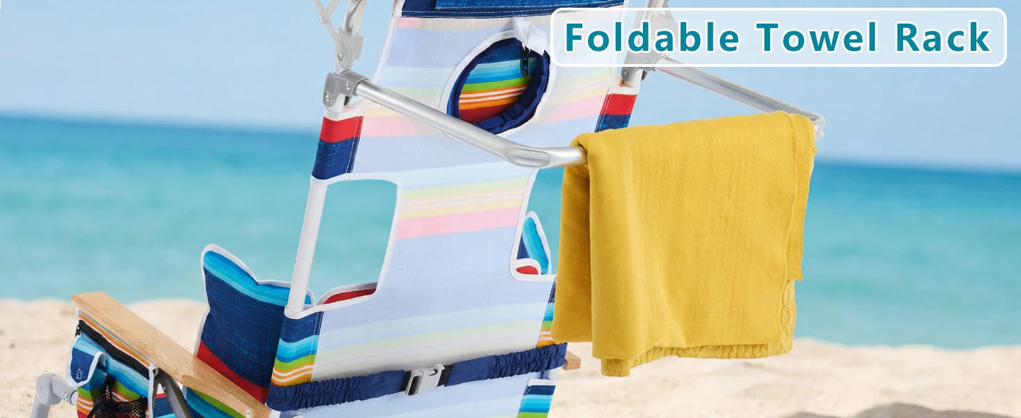TCGBKAF Backpack Beach Chair with 5-Position Footrest Sunbathing Lounge Chair with Canopy for Pool&Beach&Lawn Double Shoulder Straps Folding Tanning Chair with Face&Arm Hole