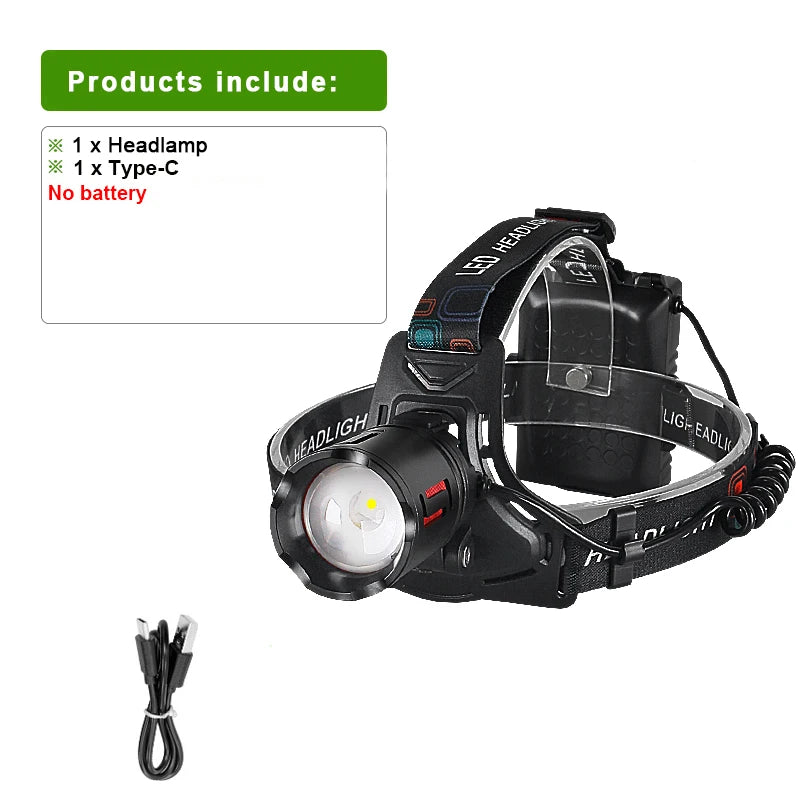 2026 Super Bright LED Headlamp Powerful  3*18650 Battery Rechargeable Projector Head Light Fishing Camping Zoom Head Lanterns