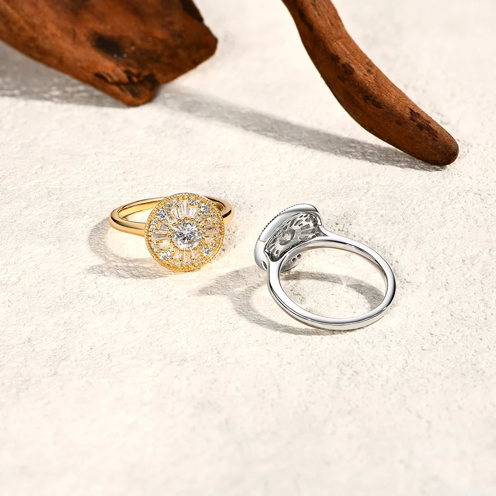 ATTAGEMS Round Cut 0.5CT DVVS1 Moissanite Rings for Women Real 925 Sterling Silver Ring Classic Elegant Engagement Jewelry Gifts
