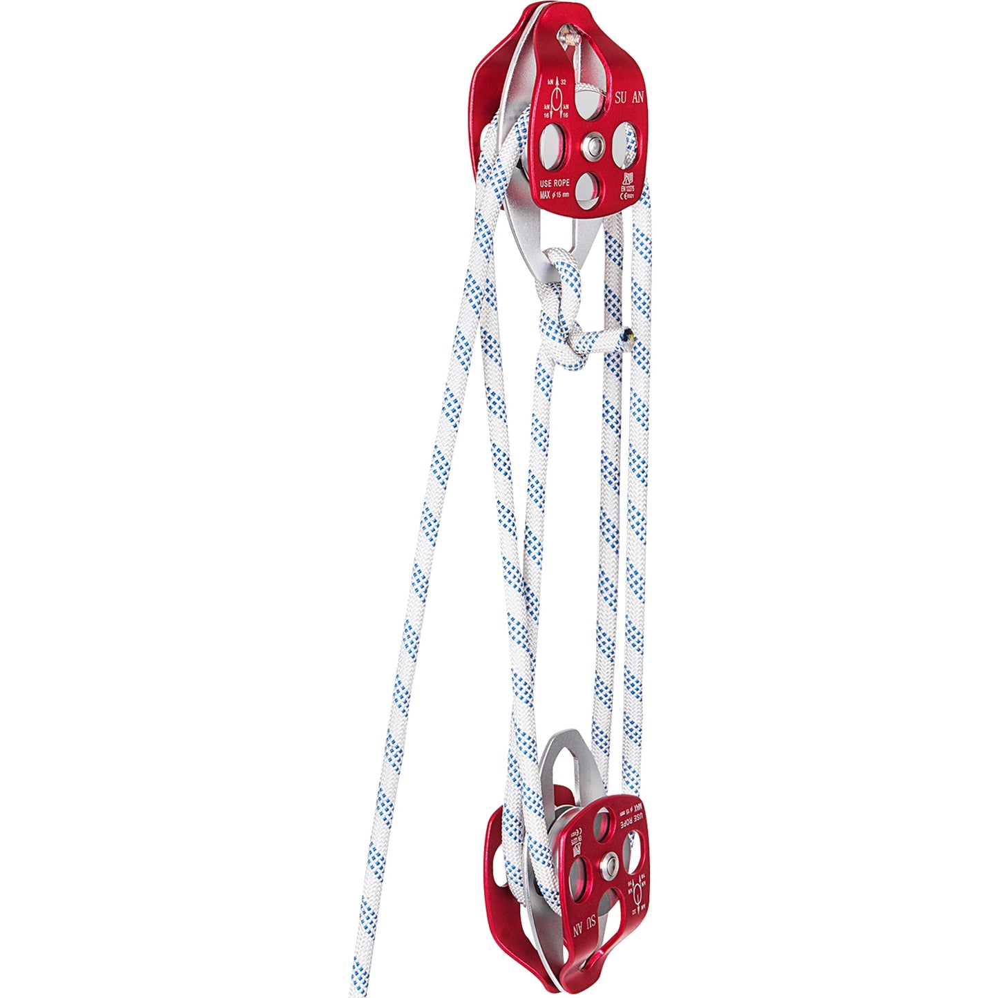 SucceBuy Twin Sheave Block & Tackle 2/5-1/2in 100Ft Braid Rope 35KN 7700LBS Lifting Trellis Rigging Cargo Slings for Garage