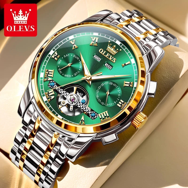 OLEVS 6607+6602 Original Men Women Watch Luxury Brand Tourbillon Mechanical Watch High end Romantic Lover Date Gift Couple Watch