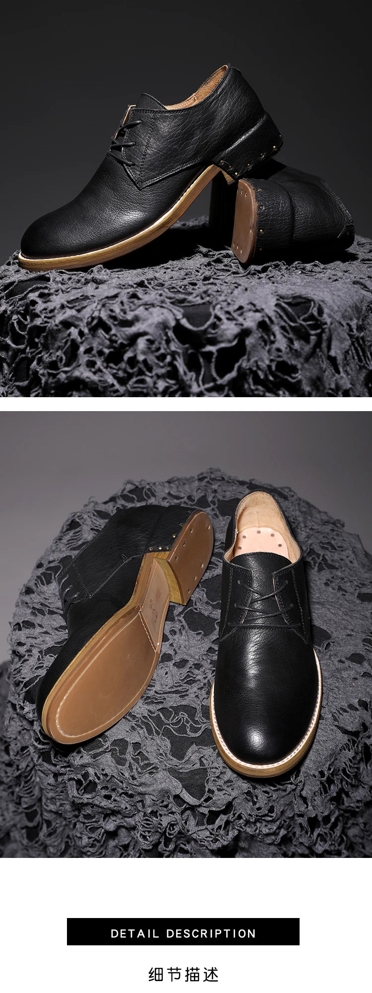 Goodyear-Welted Vintage Genuine Leather Men's Derby ShoesRound-toe Men Casual Shoes Dress Business Dress Shoes Men Wedding Shoes