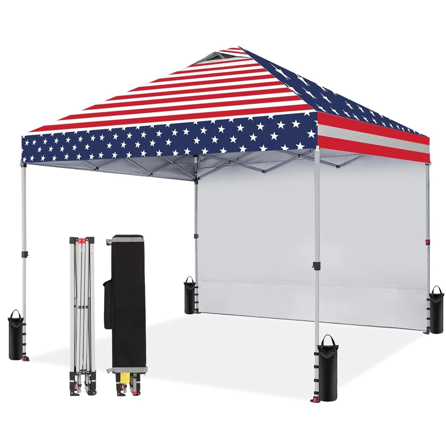 10x10 Pop Up Canopy with 1 Side Wall - Beach Tent with One Push Setup - Outdoor Sun Shade for Events, Parties, Customized
