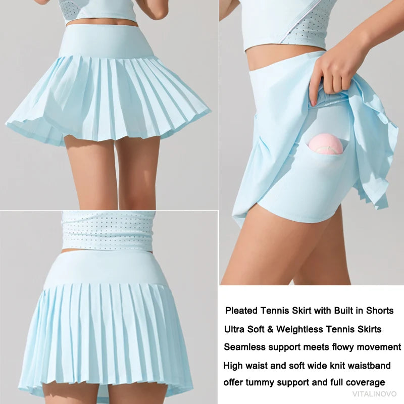 Pleated Tennis Skirt for Women with Pocket Shorts Women's High Waisted Lightweight Athletic Golf Skorts Skirts Flowy