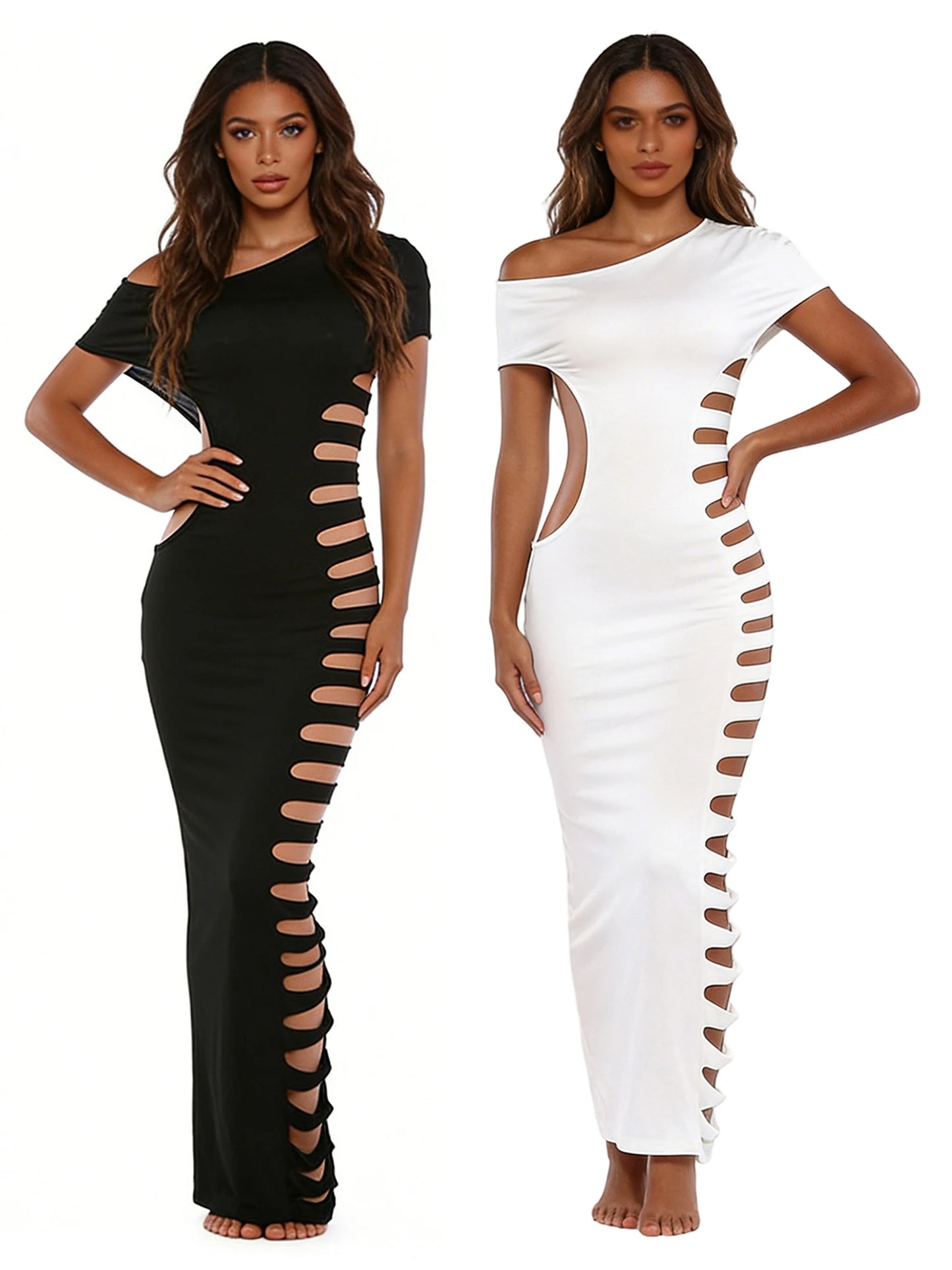 Elegant One Shoulder Bodycon Dress with Side Cutout Detail and Sleeveless Design Perfect for Parties and Special Occasions