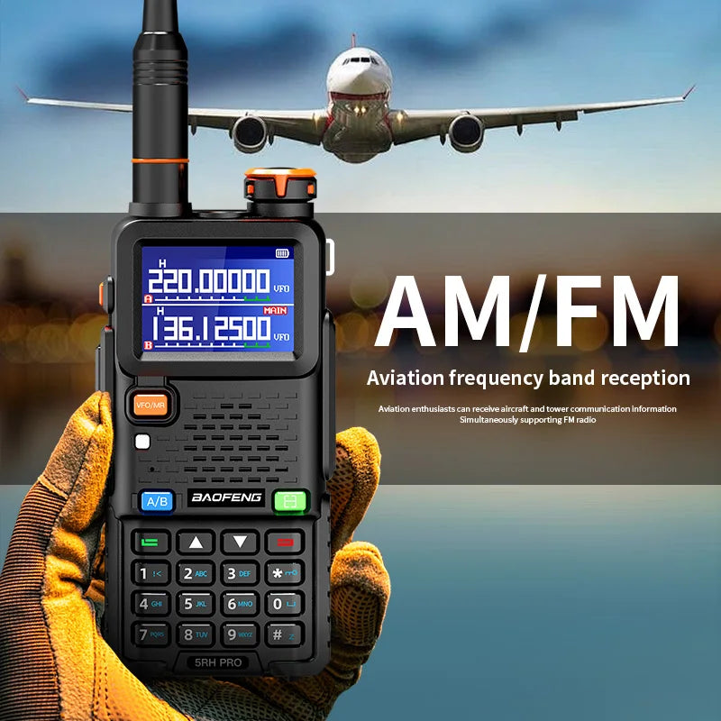 BAOFENG 5RH Pro GPS Handheld Radio Multi-Band USB-C Charging Radio Copy Frequency 640 Channels Walkie Talkie 10W High Power APRS