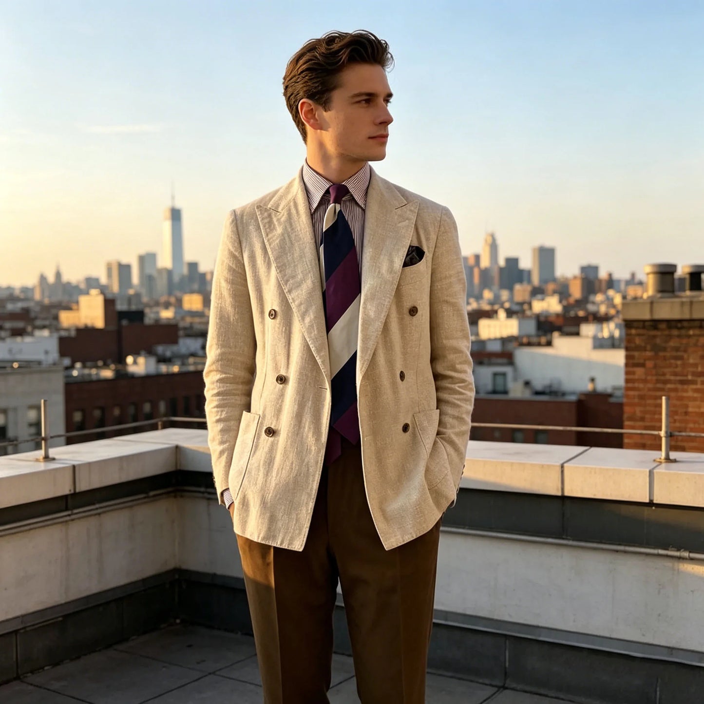 Elegant Men's Linen Blazer Double Breasted Peak Lapel Breathable Lightweight Fashion Casual Jacket Old Mmoney Aesthetic Business