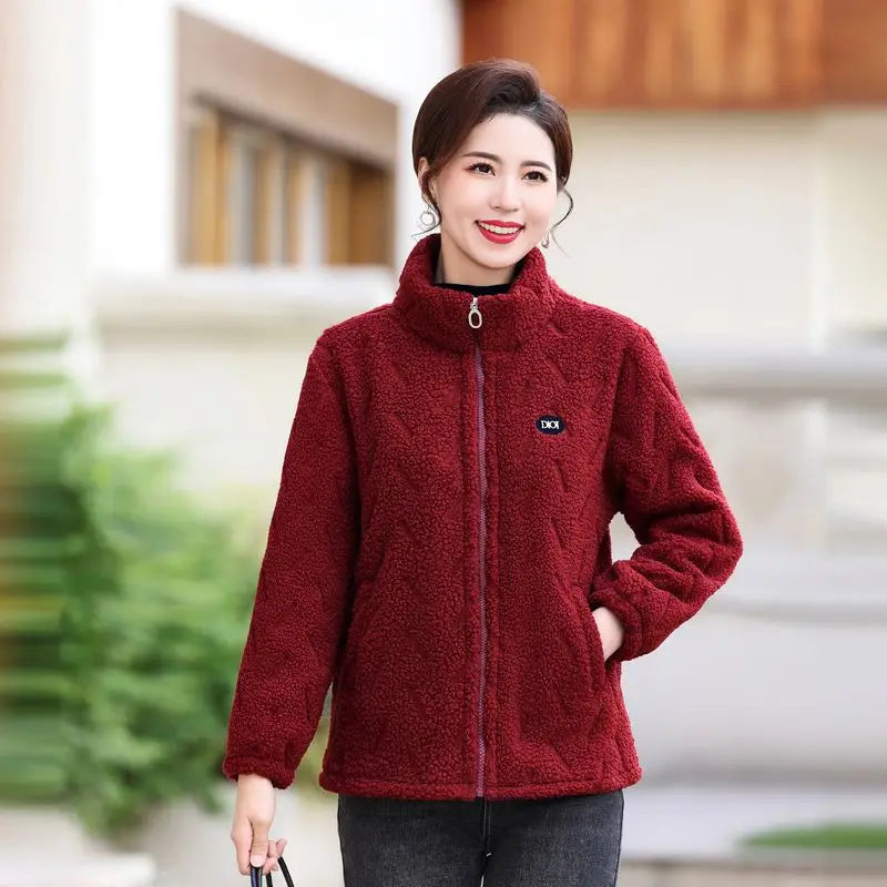 Women Furry Jacket Lamb Wool Liner Zipper Cotton-padded Jackets Full Sleeve Pocket Coats Casual Plus Velvet Jacket Outerwears