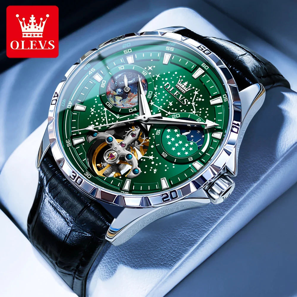 OLEVS Men's Watches Waterproof Multifunctional Luminous Fully Automatic Mechanical Watch Moon Phase Starry Original TOP Brand
