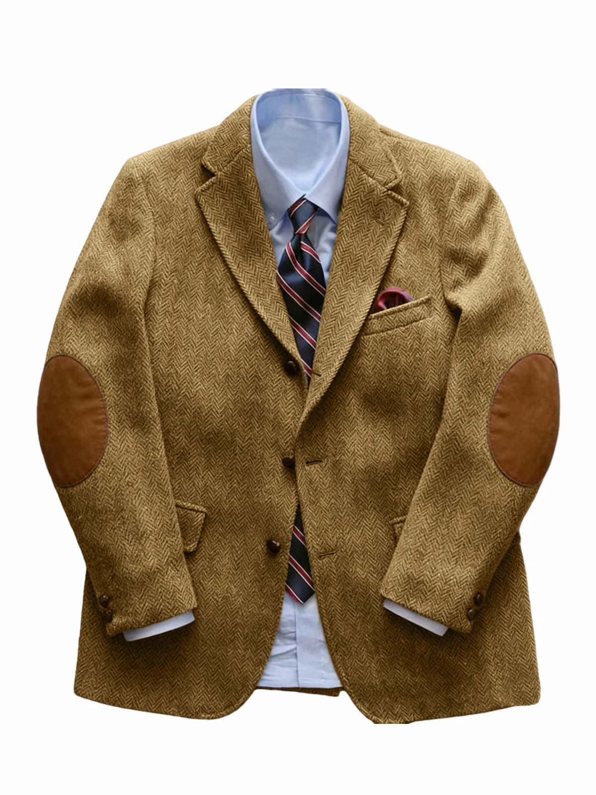 Men's Tweed Blazer Herringbone Wool Blend with Elbow Patches Retro Luxury Notch Lapel Sport Coat for Business Casual Vintage