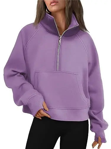 Womens Sweatshirts Half Zip Cropped Pullover Fleece Quarter Zipper Hoodies 2025 Fall Fashion Outfits Clothes