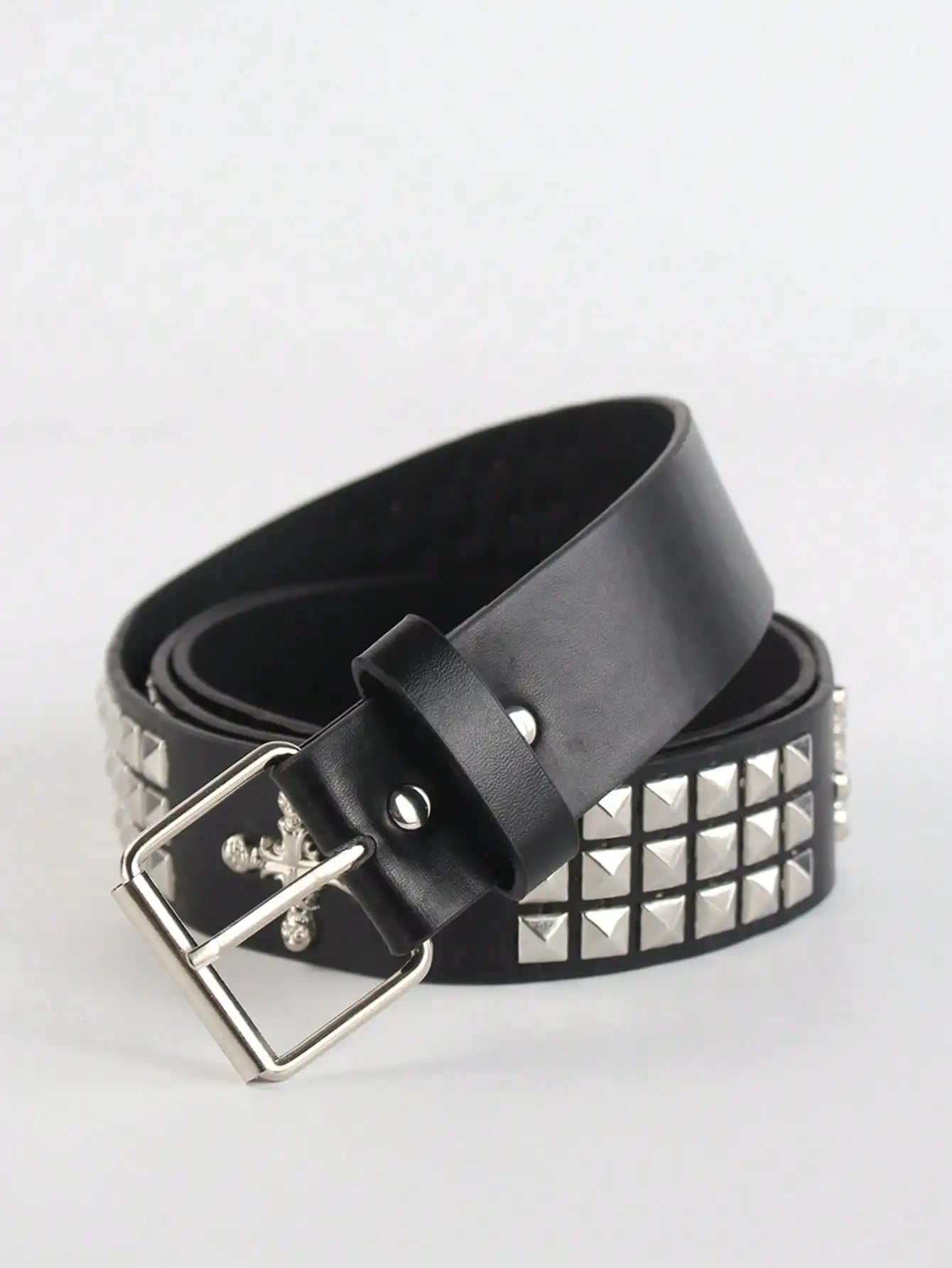 Solid Color Punk Rhinestone Studded Leather Belt, Suitable For Teens, Casual Outdoor, Athletic, Vacations, Graduation Gifts, Birthday, Daily Wear