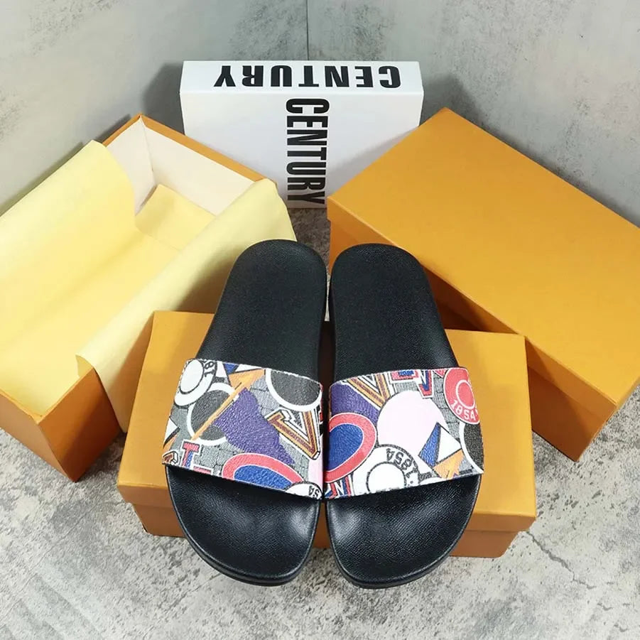 Designers Slides Womens Slippers Floral Slipper Leather Rubber Flats Sandals Summer Beach Shoes Loafers Gear Bottoms Slider