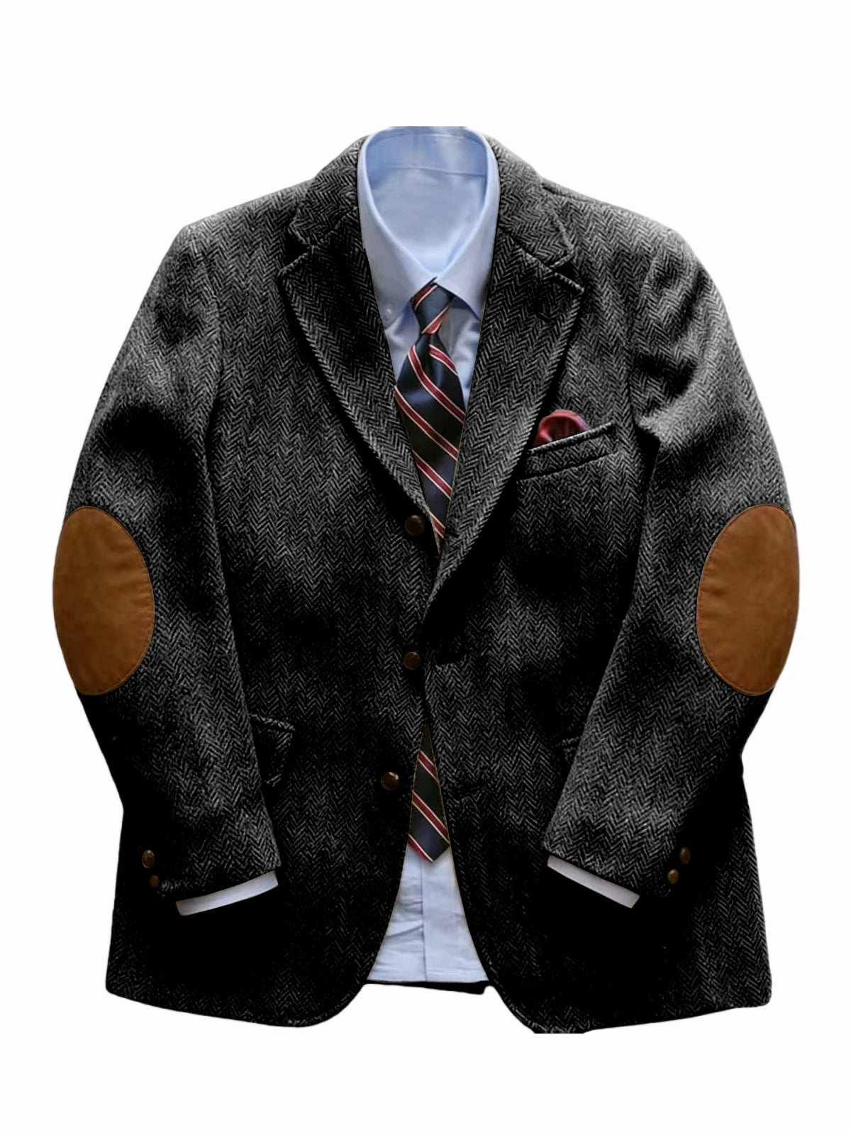 Men's Tweed Blazer Herringbone Wool Blend with Elbow Patches Retro Luxury Notch Lapel Sport Coat for Business Casual Vintage