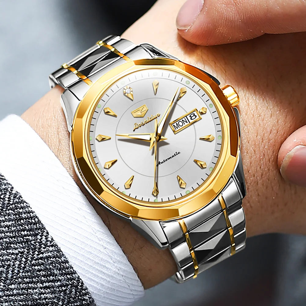 JSDUN Original Mechanical Men's Watches Waterproof Stainless steel Band Gold Wristwatches Date Automatic Watch For Men Genuine